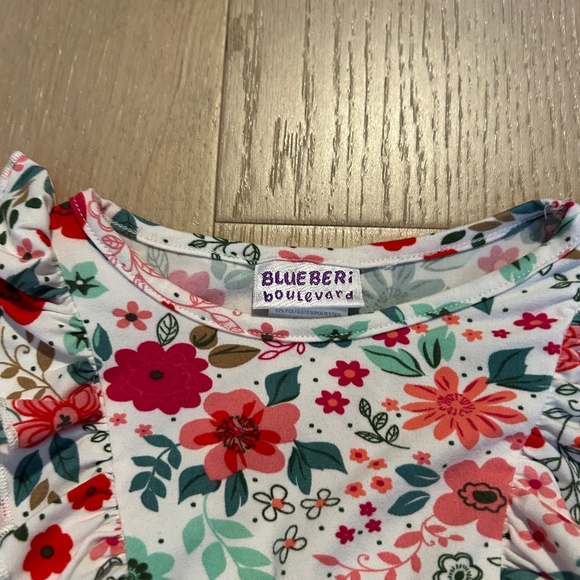 Blueberi Boulevard White/Green/Pink Floral Ruffle Dress Size 2T Casual! - Picture 2 of 3